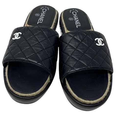 chanel black leather slides|Chanel slides 2021.